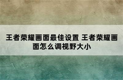 王者荣耀画面最佳设置 王者荣耀画面怎么调视野大小